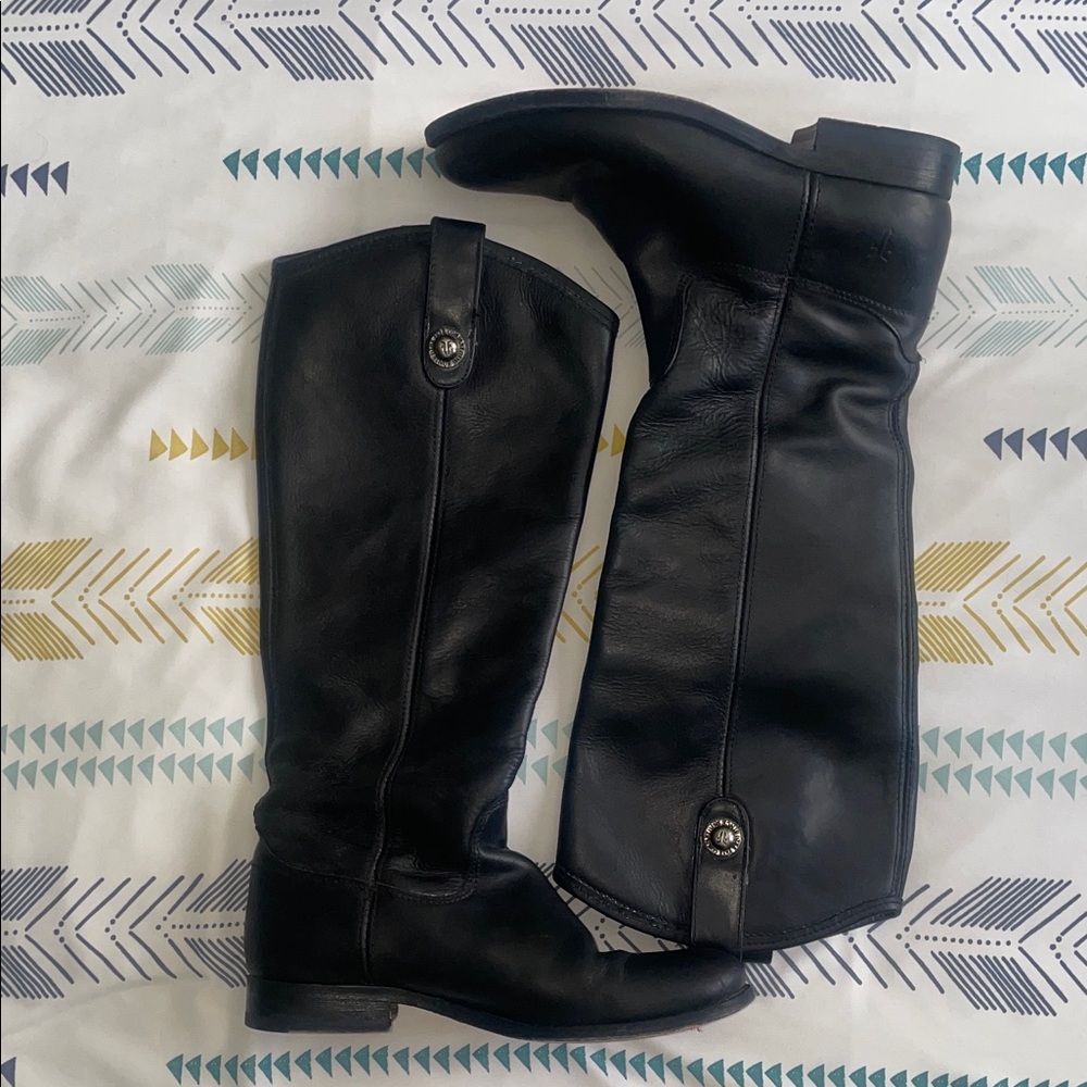 Frye Black Leather Melissa Button Boots